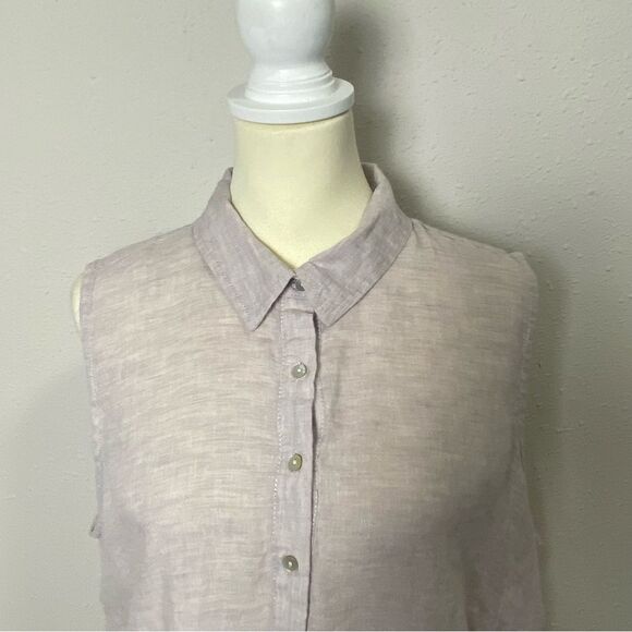 Sigrid Olsen 100% Linen Beige Sleeveless Beachy Shirt Dress Women's Size 1X - Picture 7 of 14